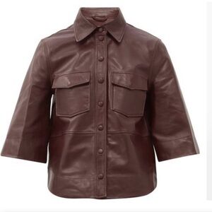 Ganni leather shirt/shacket with bell sleeves.